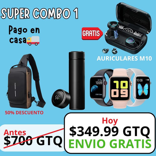 Super Combo Maleta Antirrobo Con Carga+Termo Digital+ Reloj inteligente T500+ Obsequio de audifonos M10🎁